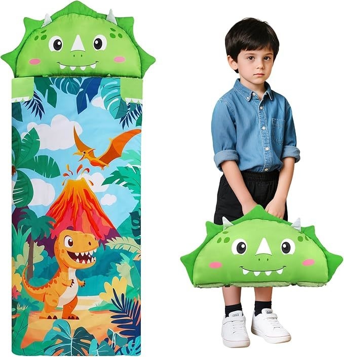 2 in 1 Animal Toddler Nap Mat for Boys and Girls Thick Cute Sleeping Bag for Kids