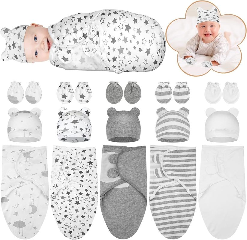 5-Pack Cotton Preemie Swaddle Set with Hat & Mittens 24x18.5 inches
