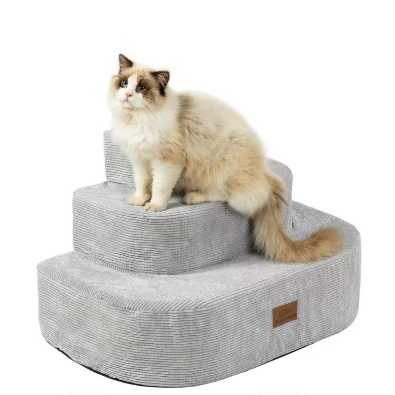 Non-Slip Sturdy Foam Pet Steps with 3 Steps and Washable Cover for Small Dogs and Cats
