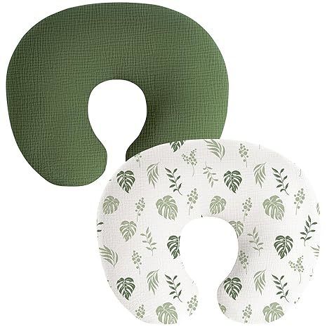 2 Pack Muslin Nursing Pillow Covers, Soft & Adorable Slipcovers with Zipper Closure, 100% Cotton Covers for Breastfeeding Pillows