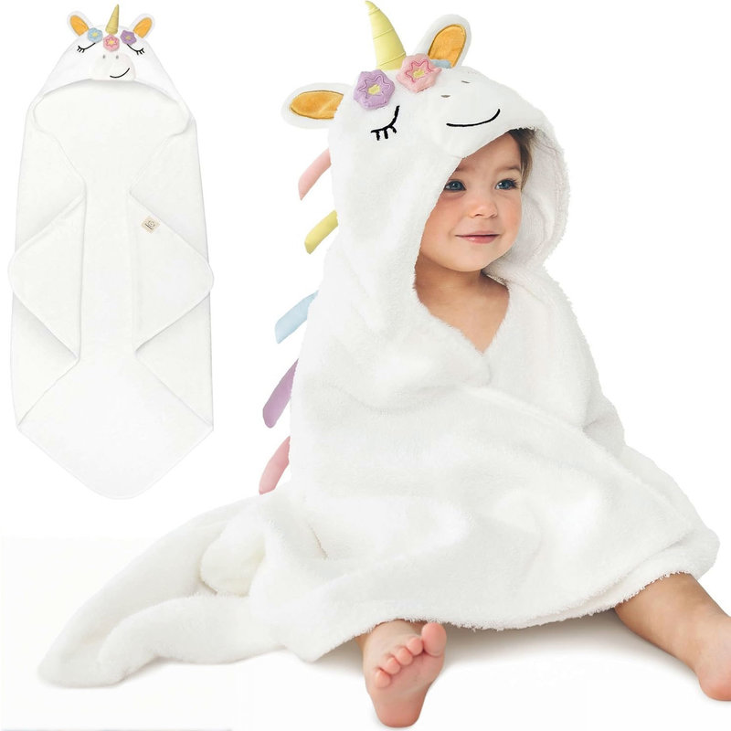 Organic Baby Absorbent Towel with Hood , 100% Cotton Hooded Baby Towels for Newborns, Infants