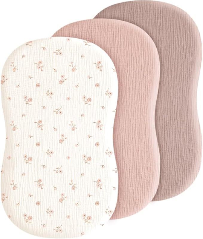 Baby Bassinet Sheets 3 Pack, Soft Breathable Muslin Cotton Bassinet Mattress Cover