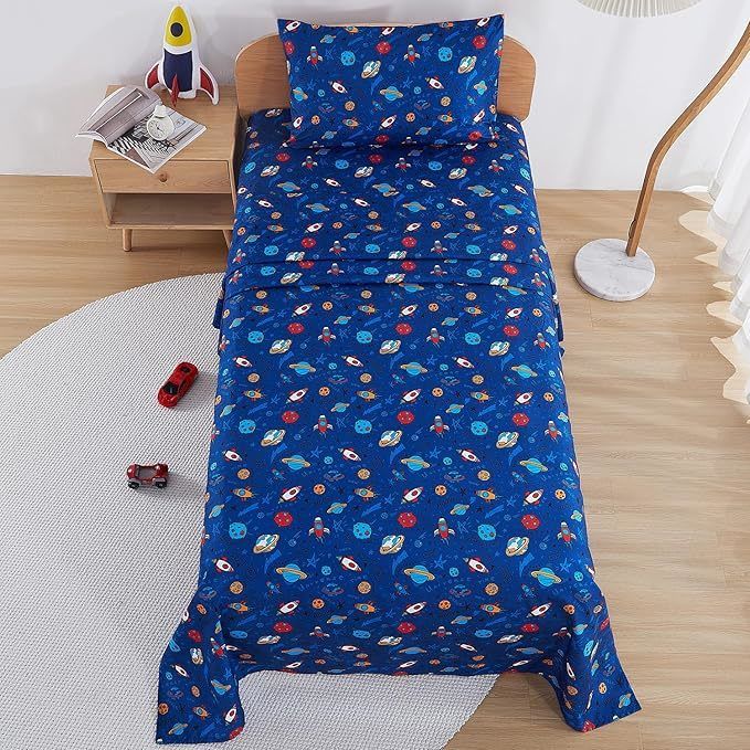 Twin Sheet Set with Space Universe Pattern，Breathable Silky Soft Microfiber Kids Sheet Set