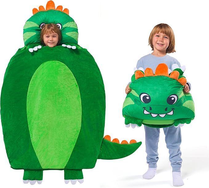 Green Dinosaur Toddler Nap Mat with Pillow & Blanket 60" x 39" for Kids Ages 3+