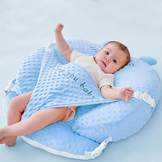 3-in-1 Multifunctional Breastfeeding Pillows with Blue Cat, Baby Nursing Pillow with Sloped Design