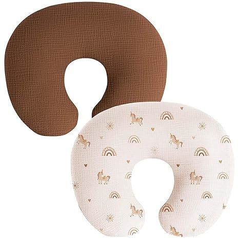 2 Pack Nursing Pillow Covers with Zipper Closure, 100% Cotton Covers for Breastfeeding Pillows