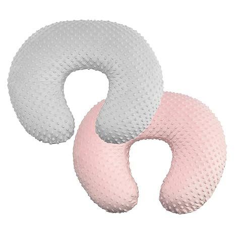2 Pack Nursing Pillow Cover Set，Grey&Pink Breastfeeding Pillow Slipcover Fits Naked Nursing Pillow