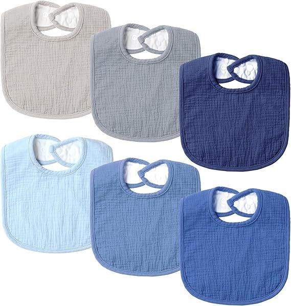 6-Pack Muslin Baby Bibs for Unisex Boys Girls, Cotton Baby Drool Bibs for Drooling and Teething