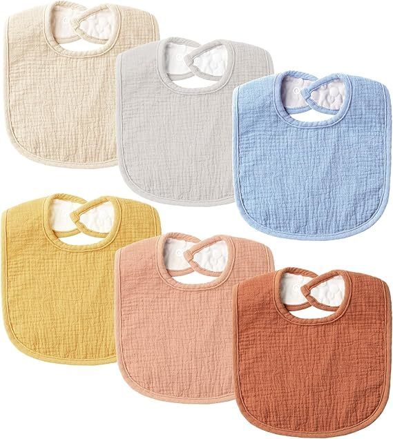 6-Pack Muslin Baby Bibs with Soft Plush Dots for Drooling and Teething Bibs