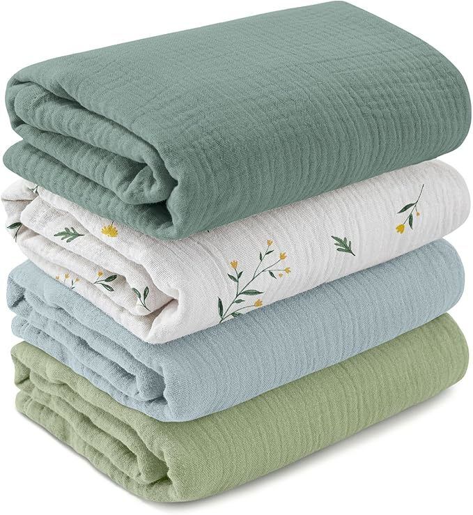 4-Pack Muslin Swaddle Blankets for Baby, Newborn Receiving Blanket 40 x 38 inches
