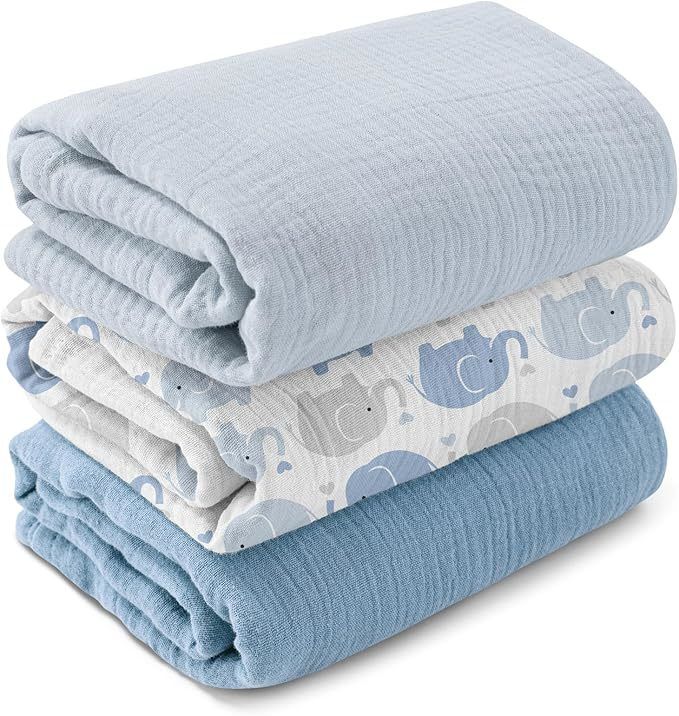 Muslin Swaddle Blankets for Baby, 3-Pack Newborn Receiving Blankets 40 x 38 inches