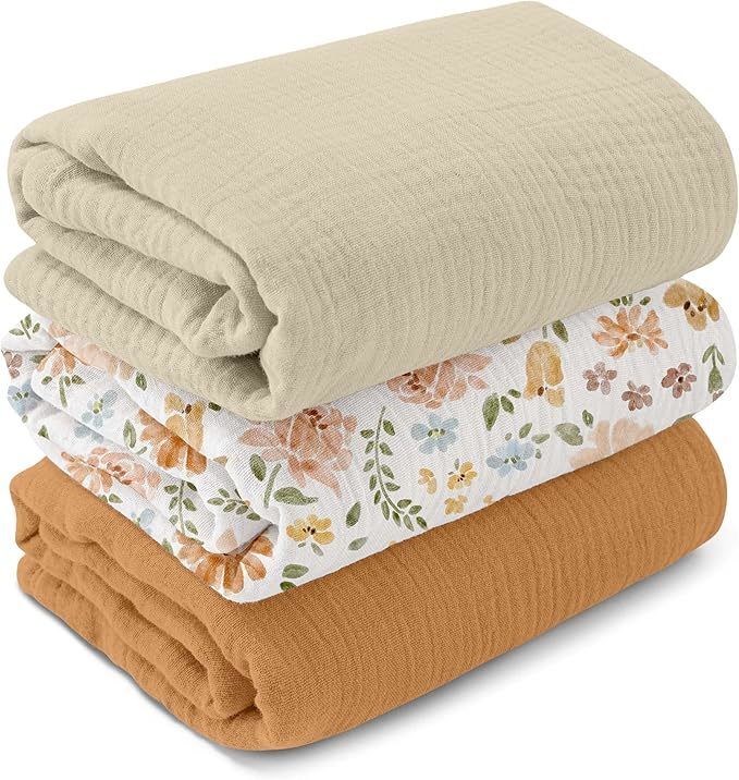 3-Pack Receiving Blanket for Newborn，Muslin Baby Swaddle Blanket with Pastoral Whispers
