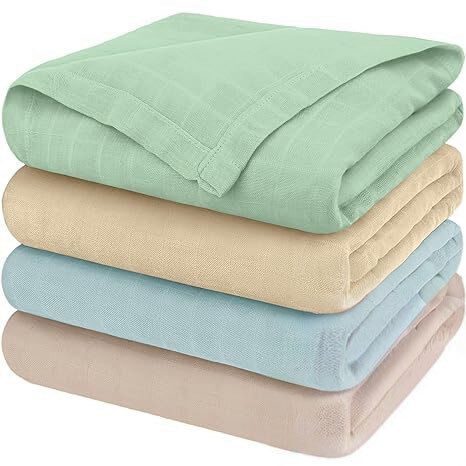 4-Pack Muslin Swaddle Blankets，Soft & Breathable Receiving Blankets for Baby