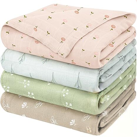  4-Pack Organic Baby Swaddles for Newborns,Muslin Swaddle Blankets with Wild Bloom
