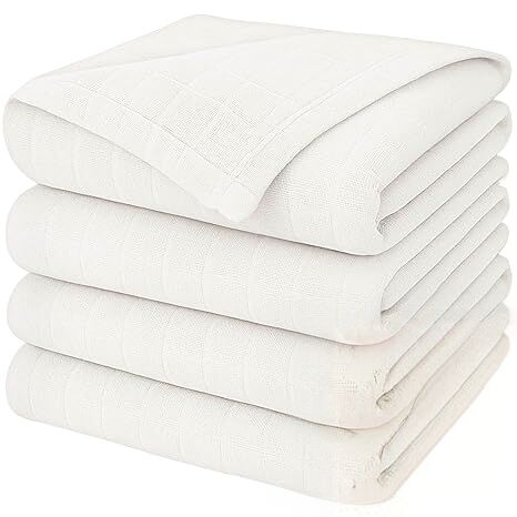 4-Pack Soft White Muslin Swaddle Blankets for Newborns,Breathable Receiving Blankets