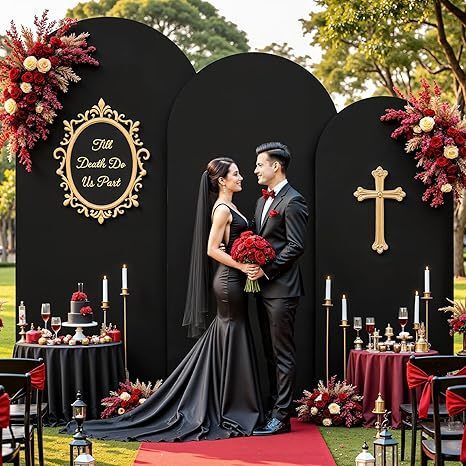 3 Piece Black Arch Covers Set, Arch Backdrop Cover Spandex Wedding Arch Stand Covers