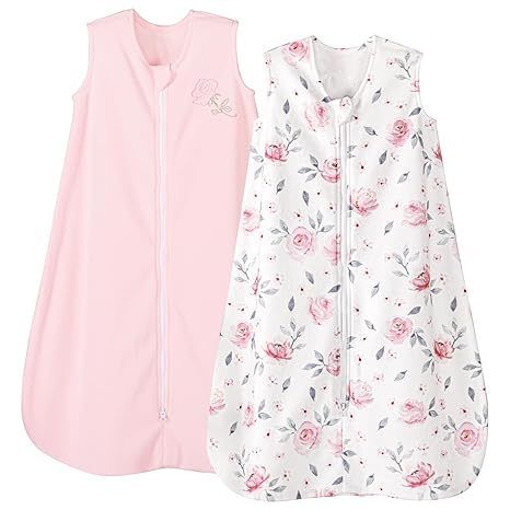 2 Pack Micro-Fleece Baby Sleep Sack with 2-Way Zipper - Comfortable Wearable Blanket With Floral
