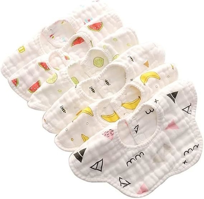 6-Piece Absorbent Muslin Bibs Skin Friendly Multiple Colors For Easy Washing