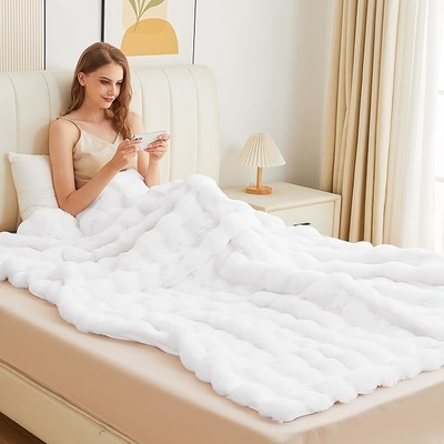 Faux Fur Throw Blanket 50x60 Inch Ultra-Soft White Pink