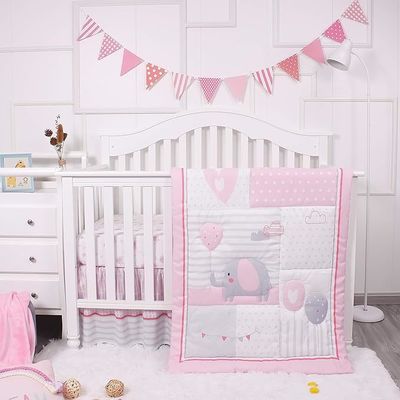 3 Piece Standard Size Crib Bedding Set, Fitted Sheet, Quilt & Skirt, Unisex