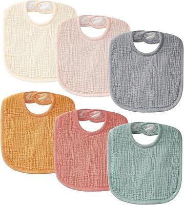 6-Pack Muslin Baby Bibs for Unisex Boys Girls, Cotton Baby Drooling and Teething Bibs